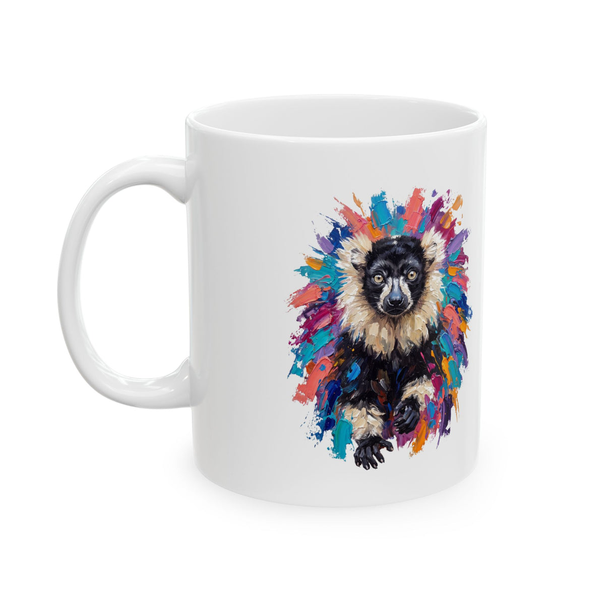 Black-and-White Ruffed Lemur Ceramic Mug – 11 oz