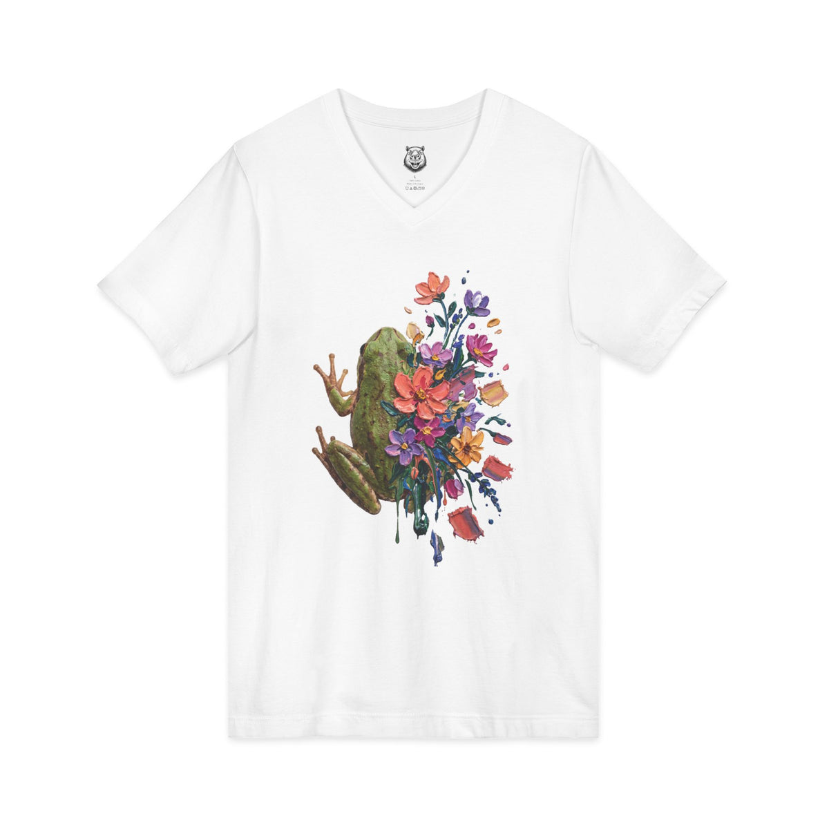 Frog in Bloom - Unisex V-Neck Graphic T-Shirt