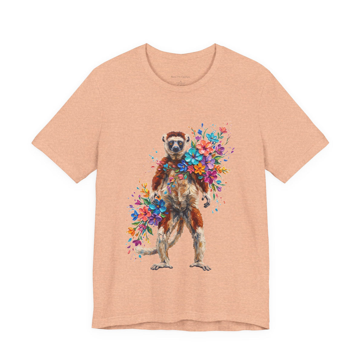 Lemur in Bloom - Colorful Round Neck T-Shirt