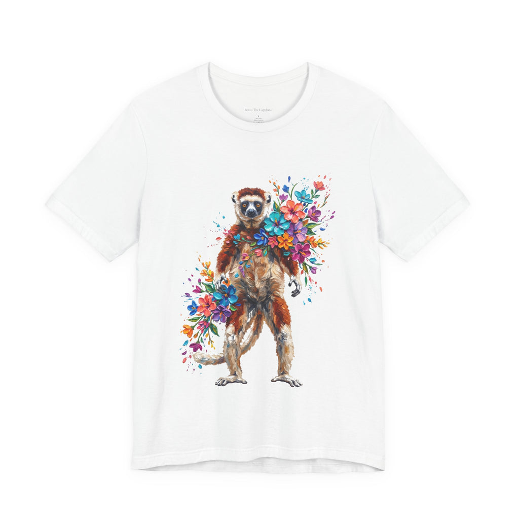 Lemur in Bloom - Colorful Round Neck T-Shirt