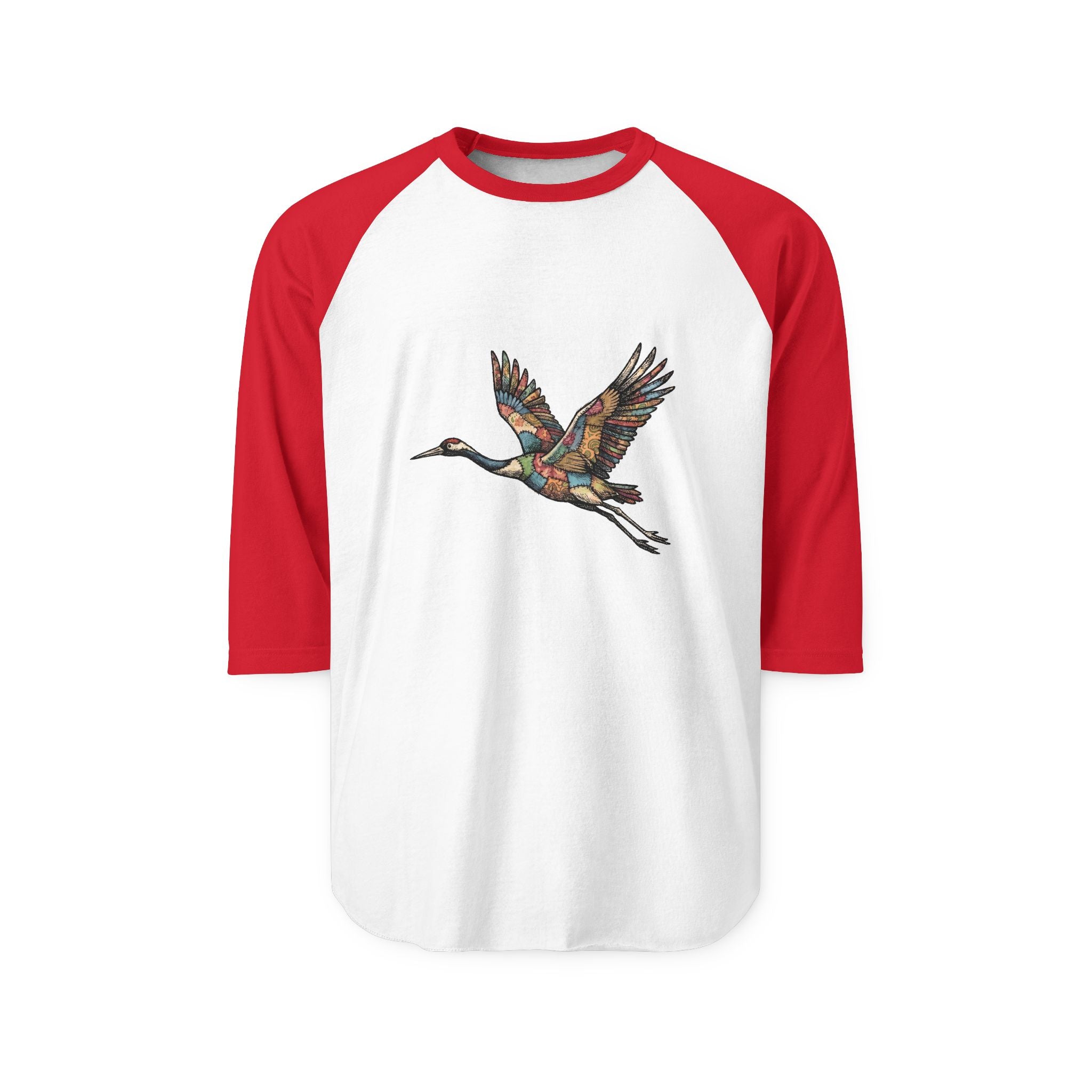 Patchwork Crane Unisex 3/4 Sleeve Raglan Shirt