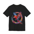 Macaw in Full Flight - Colorful Round Neck T-Shirt