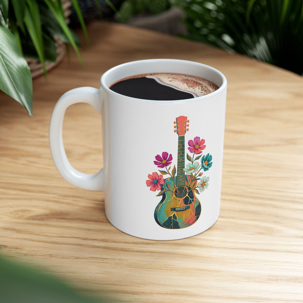 Floral Guitar Ceramic Mug – 11 oz