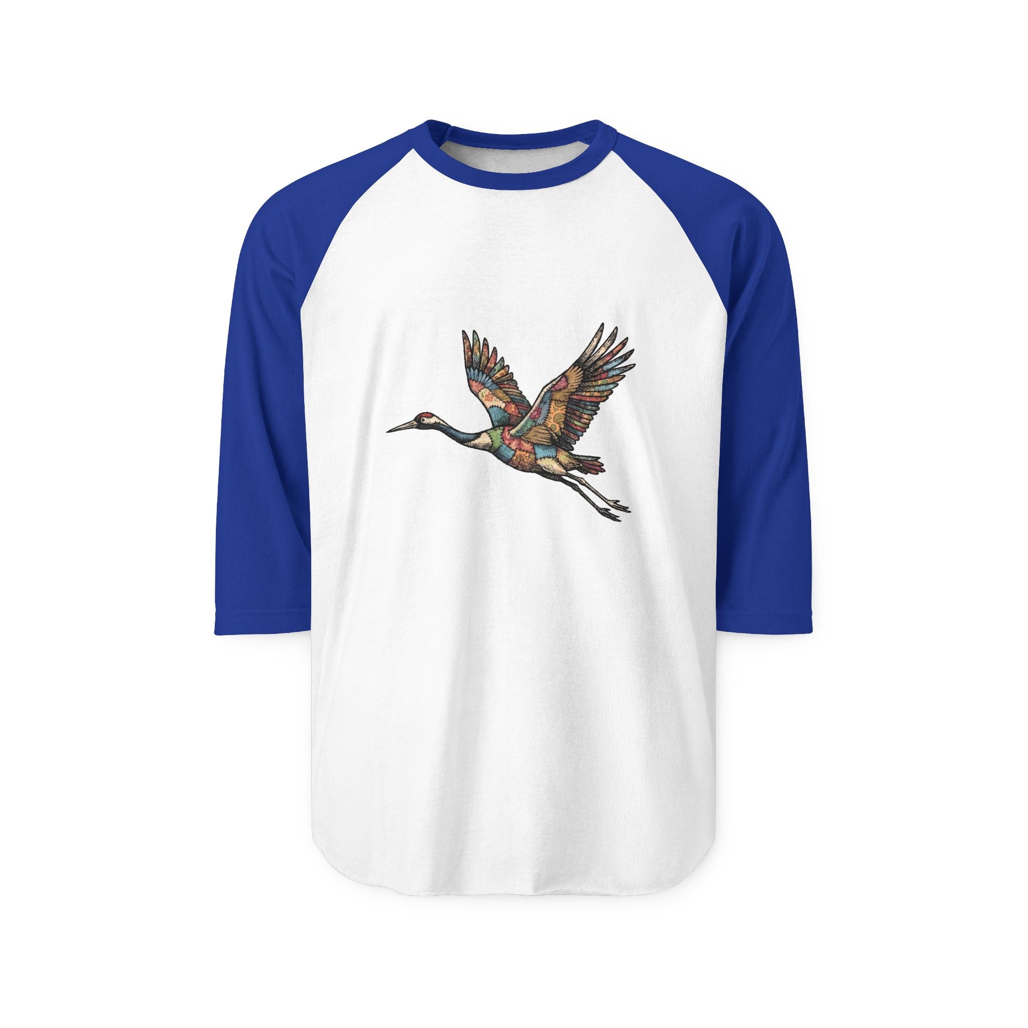 Patchwork Crane Unisex 3/4 Sleeve Raglan Shirt