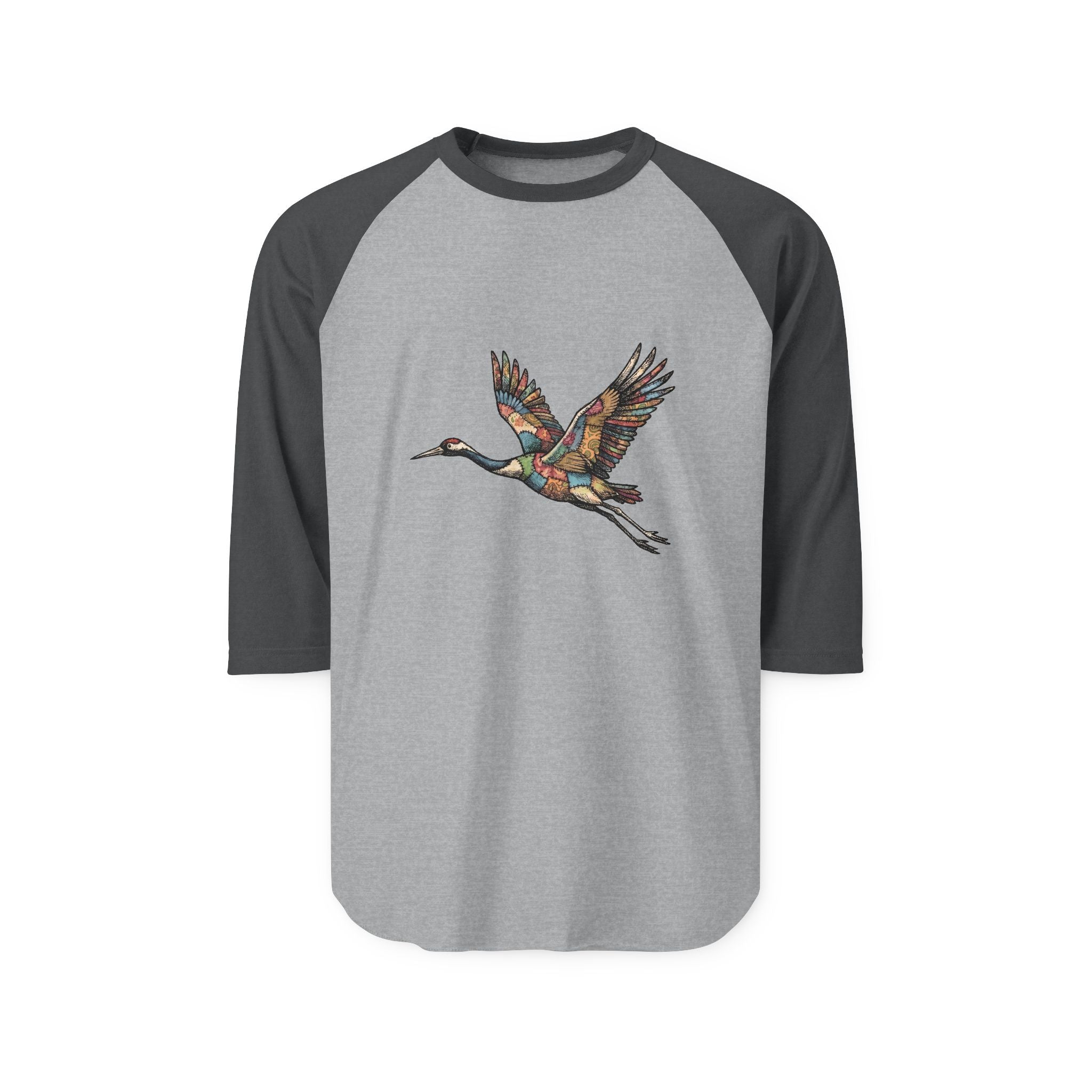Patchwork Crane Unisex 3/4 Sleeve Raglan Shirt