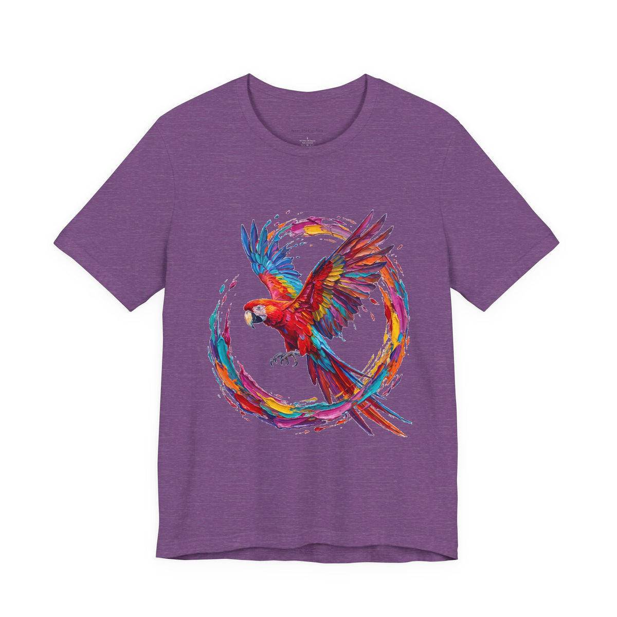Macaw in Full Flight - Colorful Round Neck T-Shirt