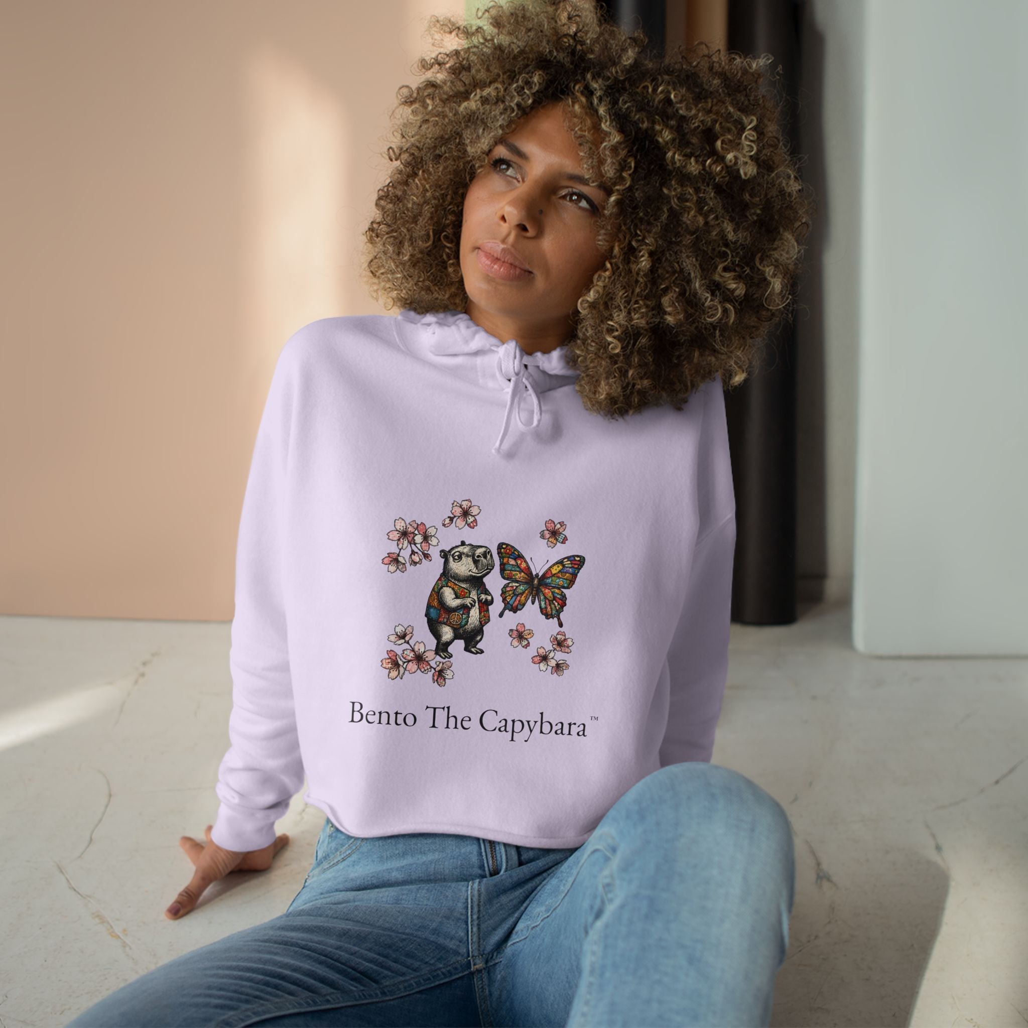 Bento The Capybara Cherry Blossom Crop Hoodie