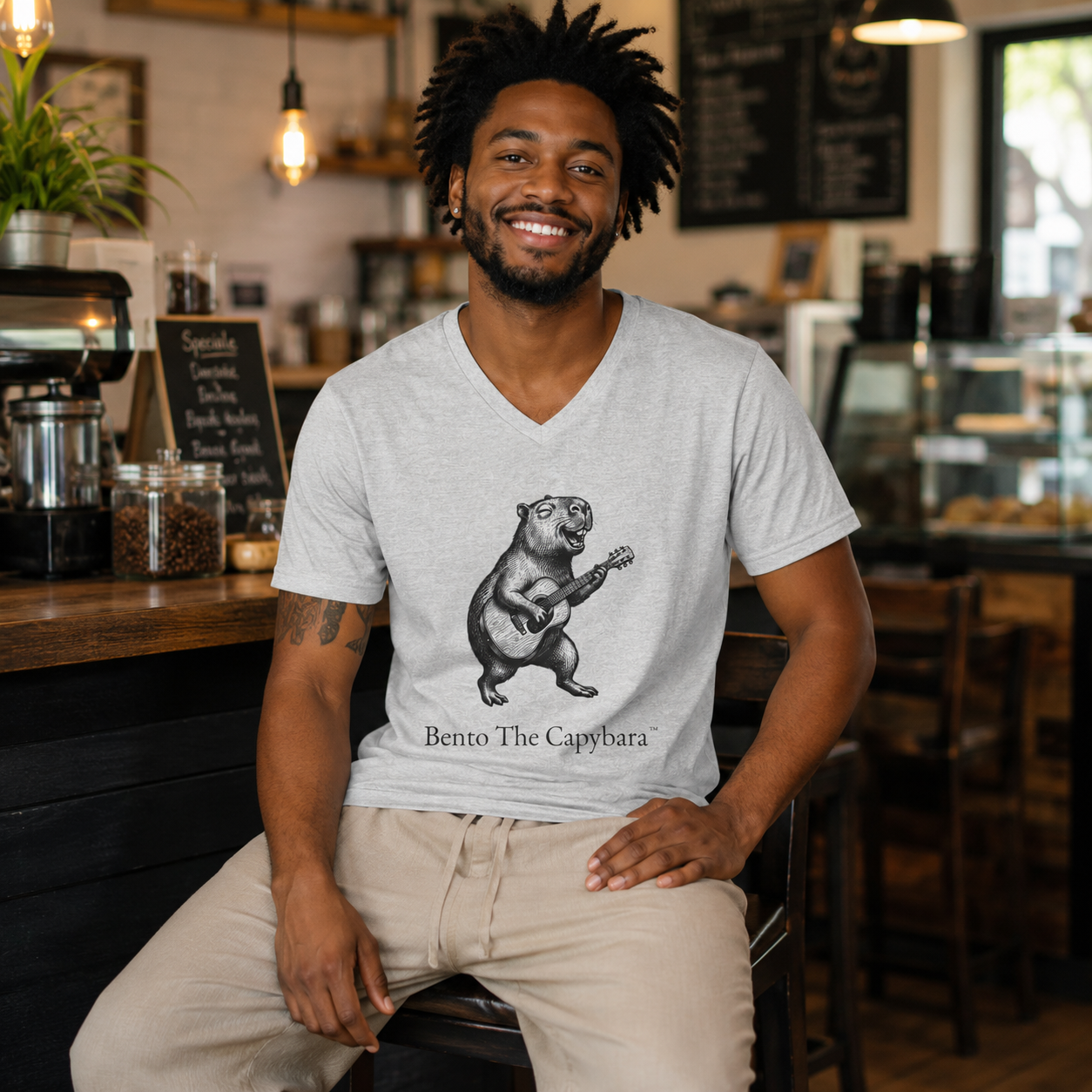Musical Vibes Capybara UNISEX V-Neck T-Shirt