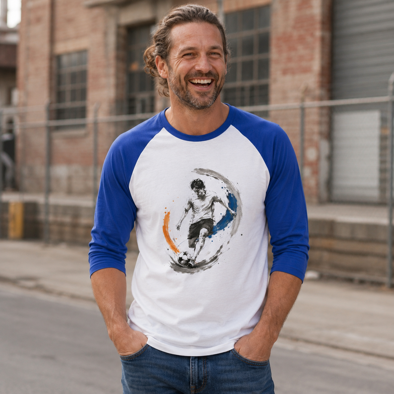 Men’s Soccer Player 3/4 Sleeve Raglan Baseball Shirt