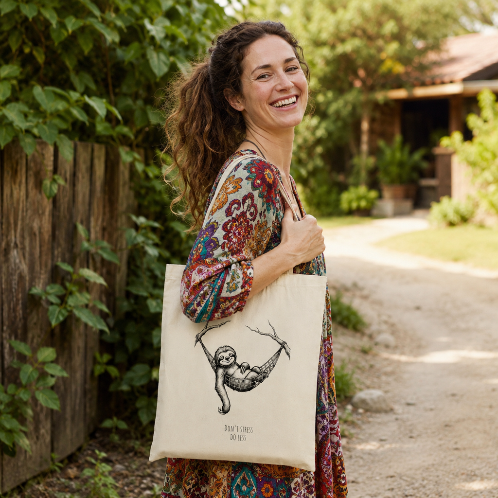 Don't Stress Sloth Unisex Cotton Canvas Tote Bag  15" x 16"